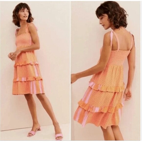 Cecilie Copenhagen Women's Orange Pink Minami 100% Cotton Mini Dress XS - Picture 1 of 10